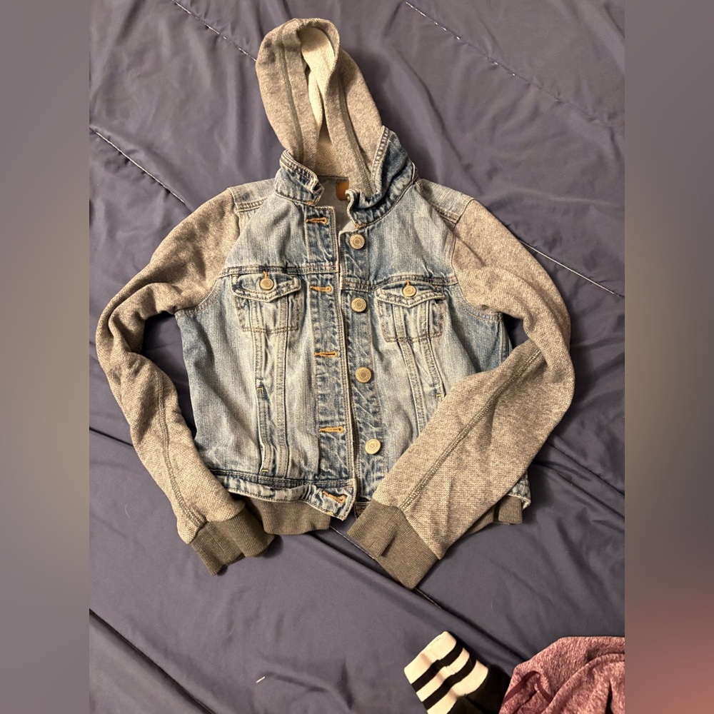 Denim and Gray Hoodie Jacket American eagle size small